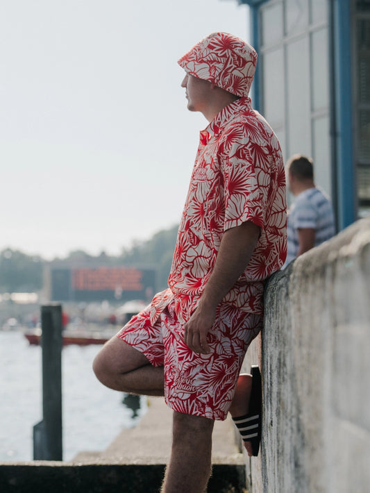 Badehose Hawaii - rot/weiß