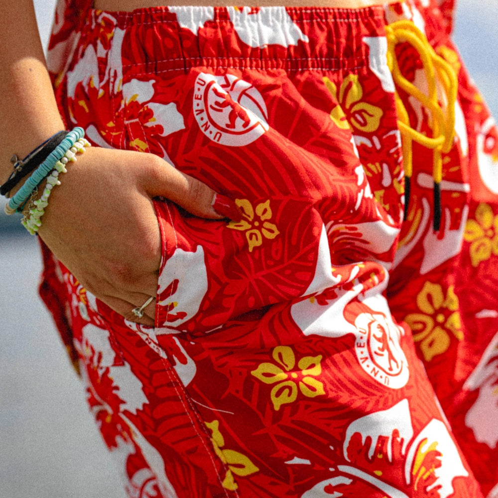 Badehose Hawaii - rot/bunt