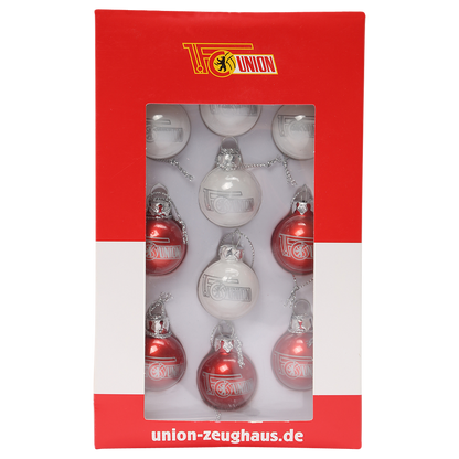 Mini Weihnachtskugel 10er-Set - rot/weiß